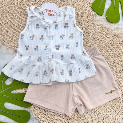 Verão 2027 Conj Regatinha Florida e short Areia 